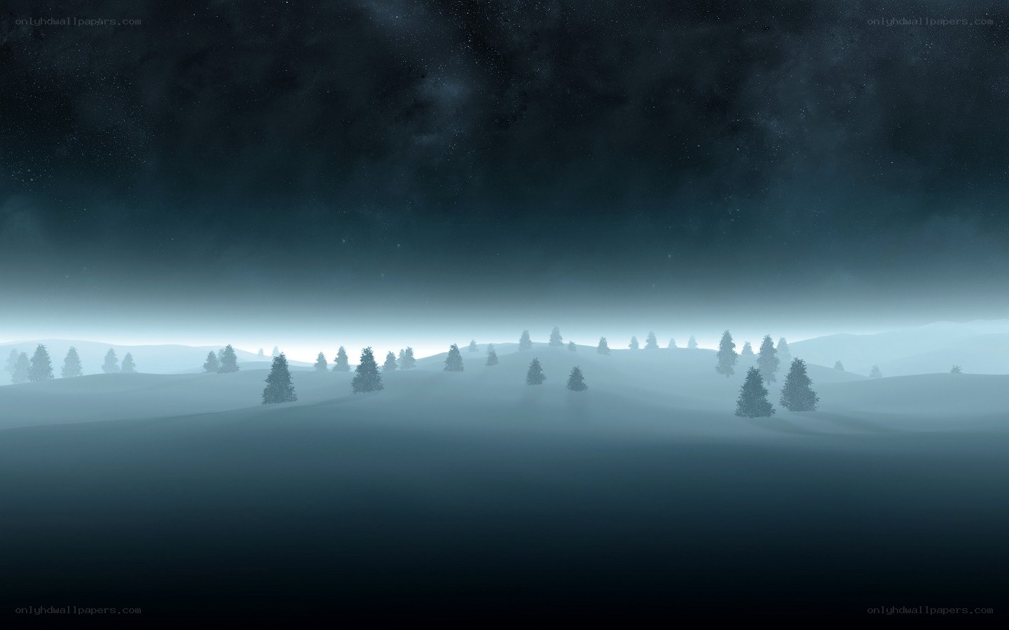 foggy night landscape