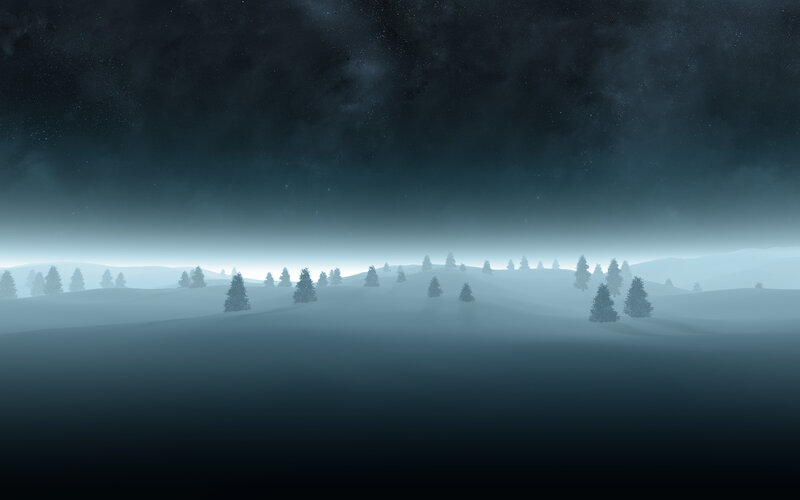foggy night landscape