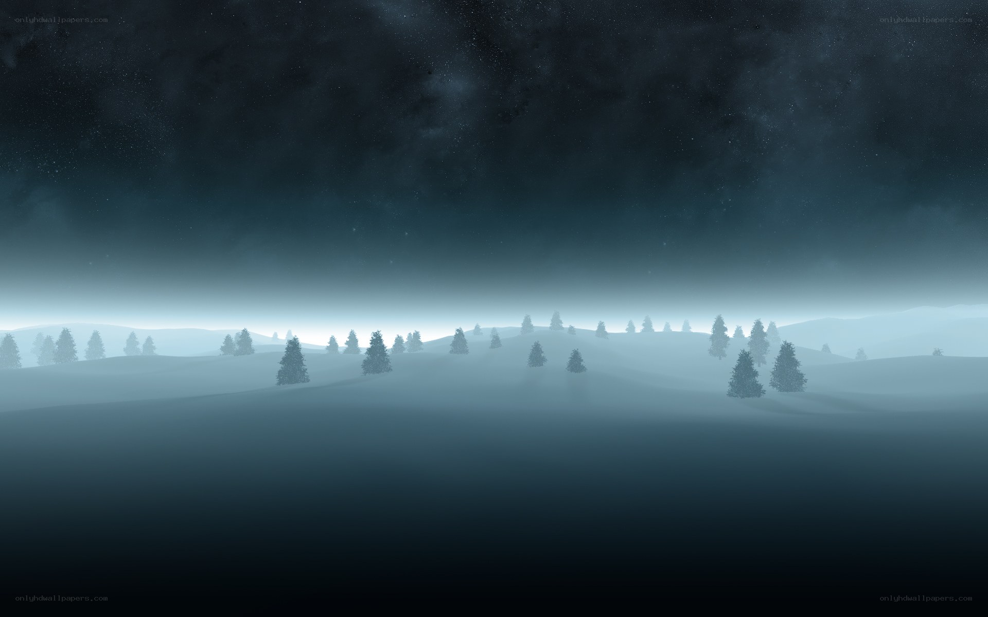 foggy night landscape