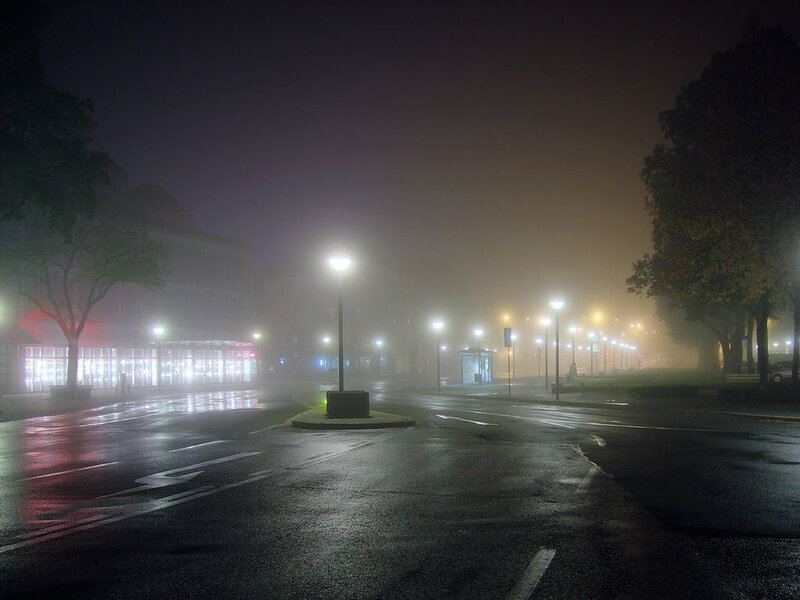 Foggy night on a quiet street