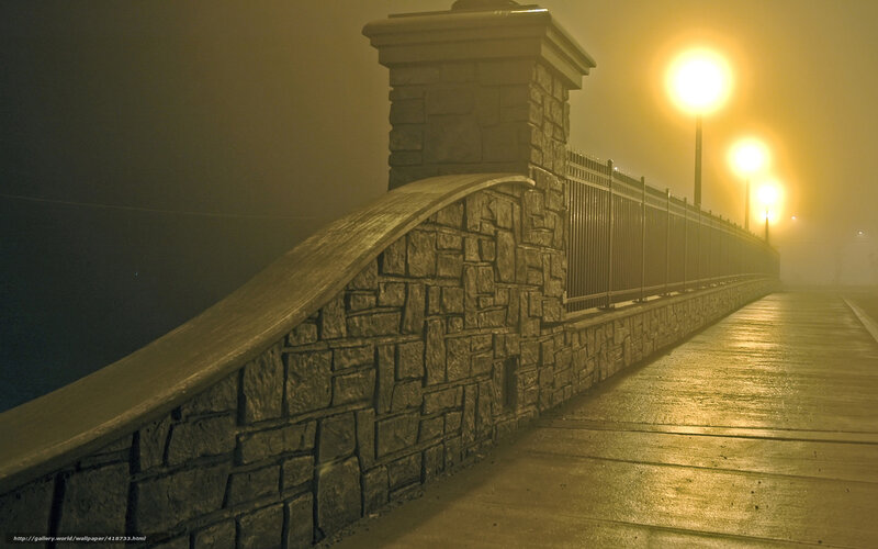 Foggy Night on a Stone Bridge