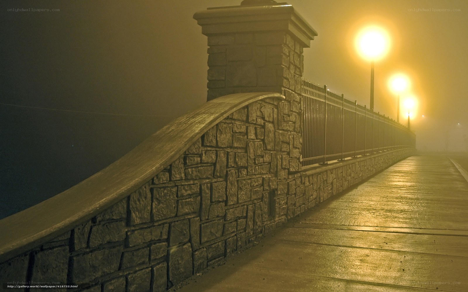 Foggy Night on a Stone Bridge