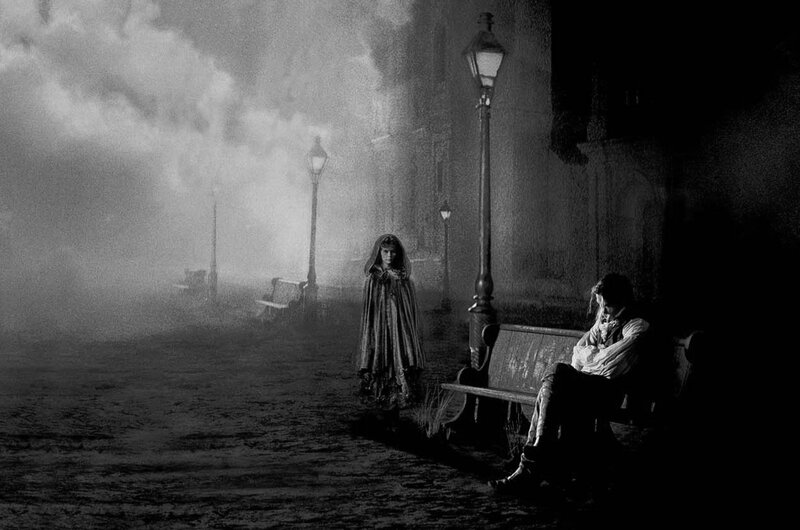 Foggy night street scene