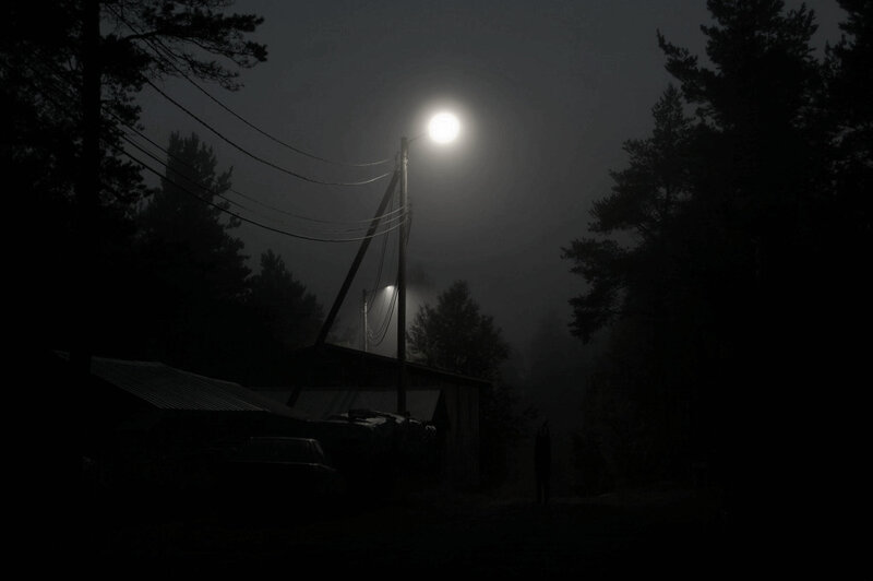 Foggy night with streetlight