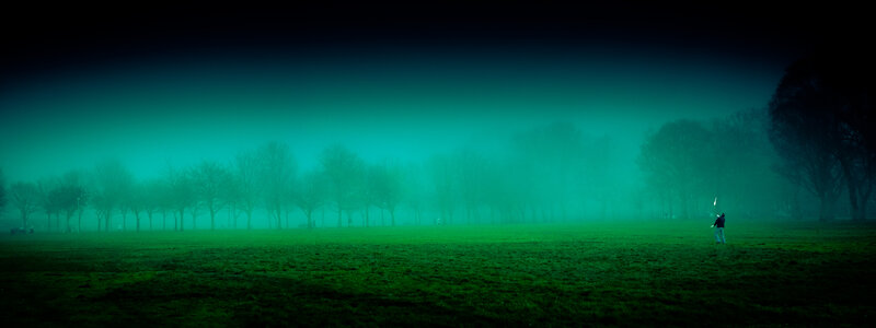 Foggy park at night
