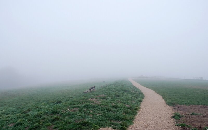 Foggy path on a hill