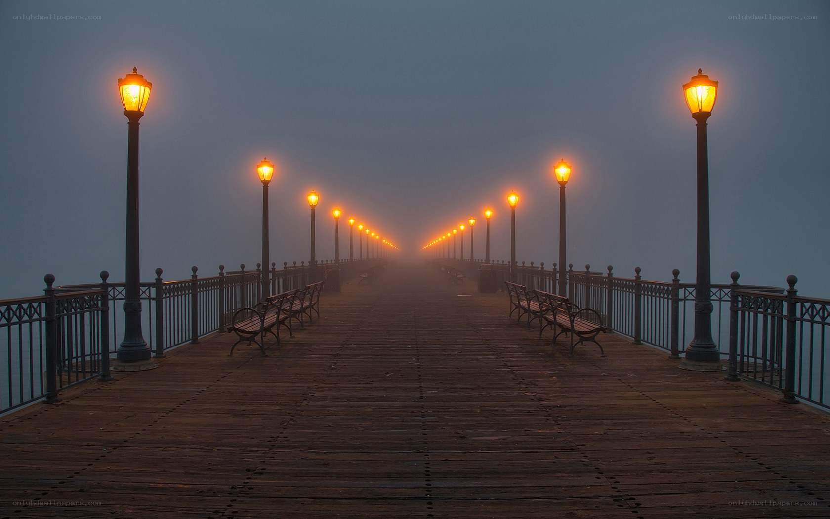 foggy pier at dawn