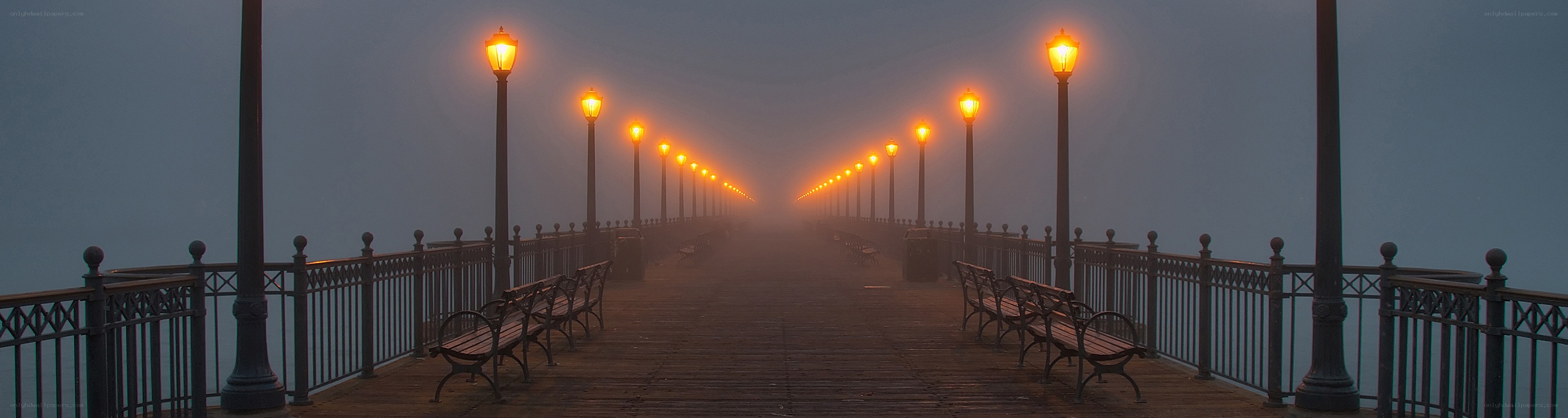 foggy pier at dawn