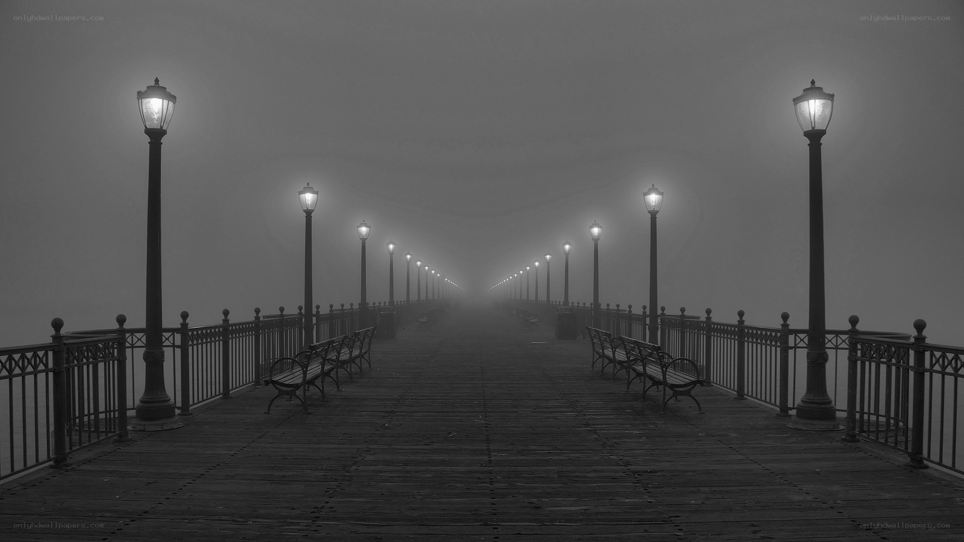 foggy pier at dawn
