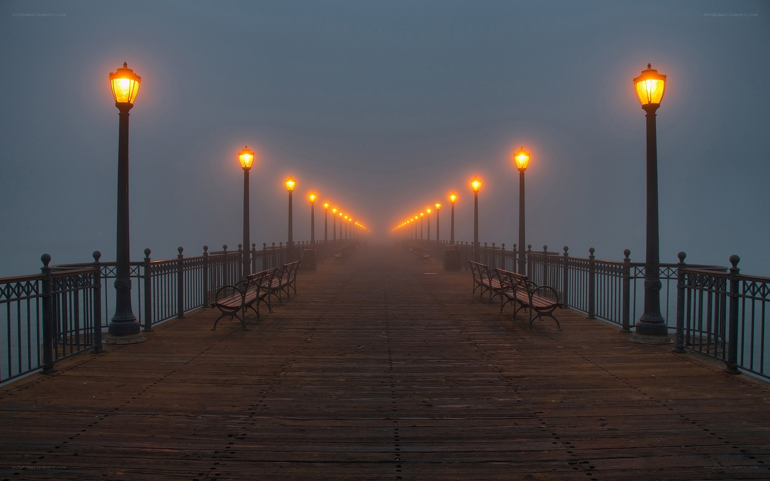 foggy pier at dawn