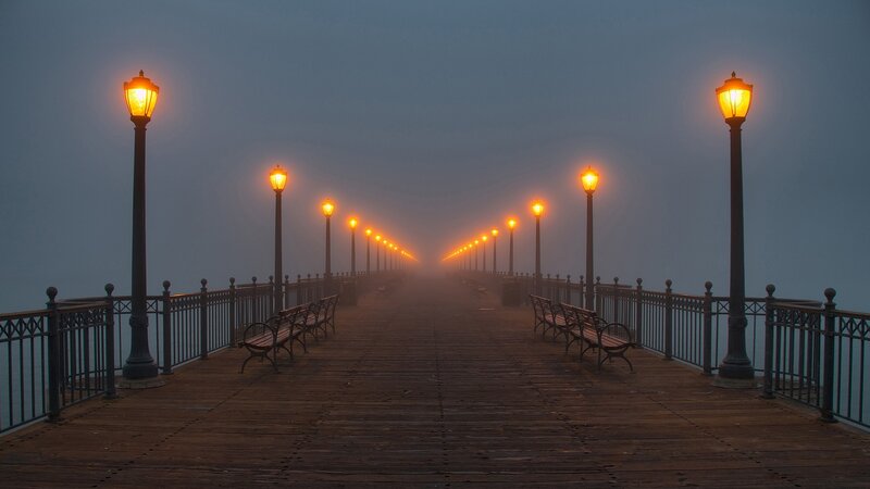 Foggy Pier at Dawn — Brown