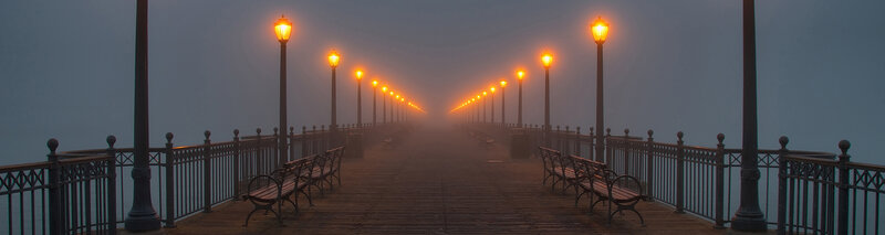Foggy Pier at Dawn — Gray, Misty, Morning, Photograph
