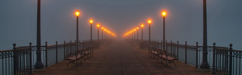 Foggy Pier at Dawn — Gray, Misty