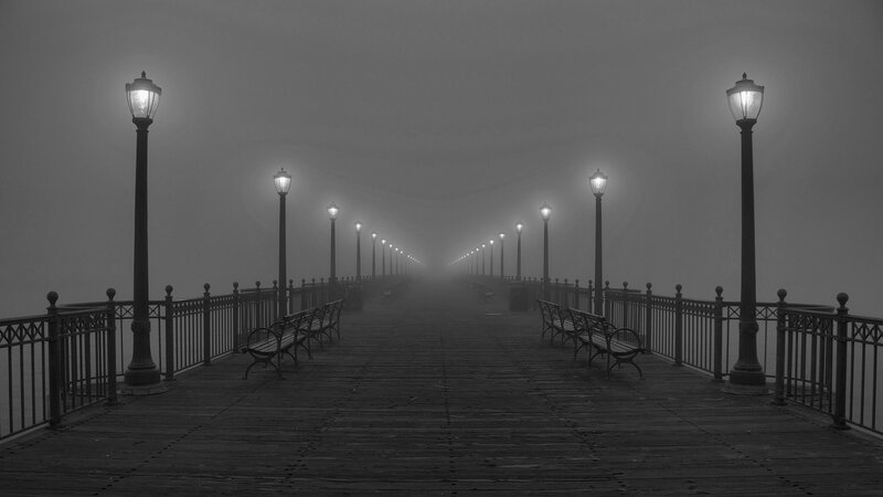Foggy Pier at Night — Black