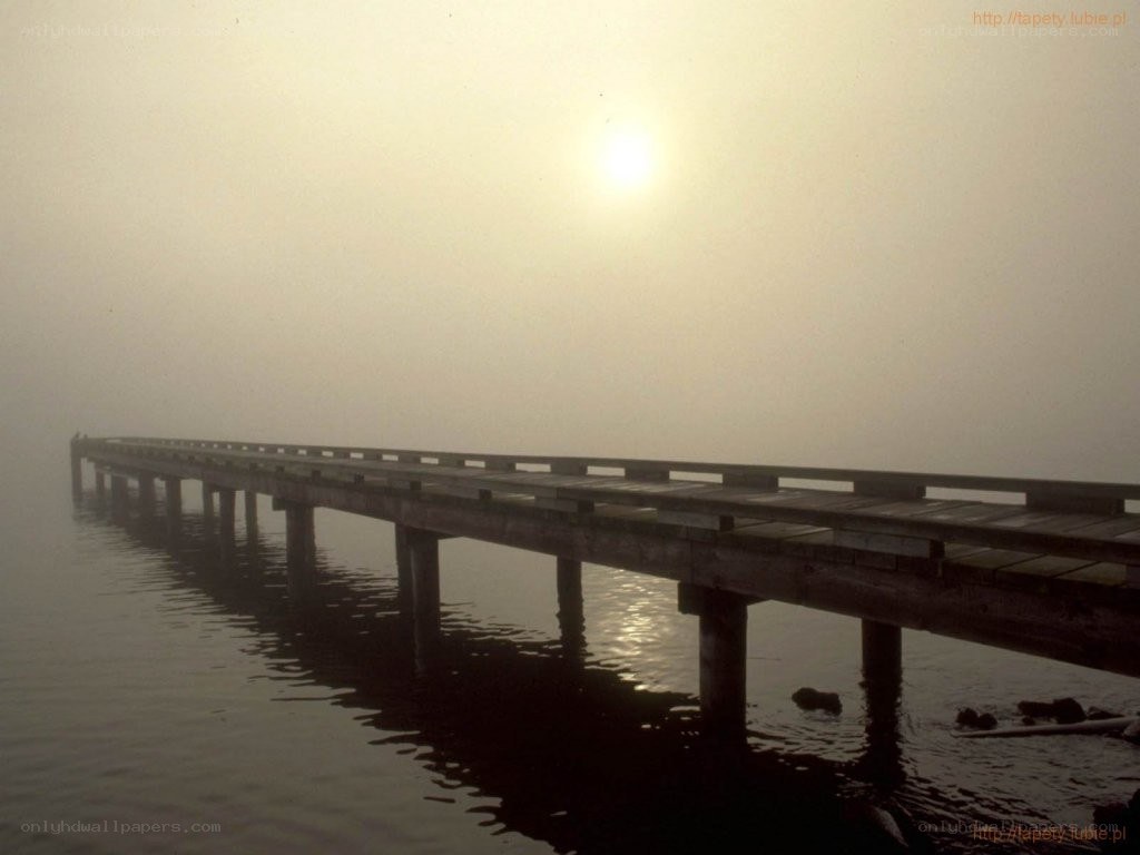 Foggy pier at sunrise