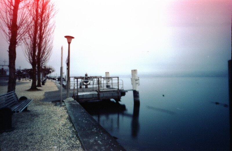 foggy pier at the lakeside