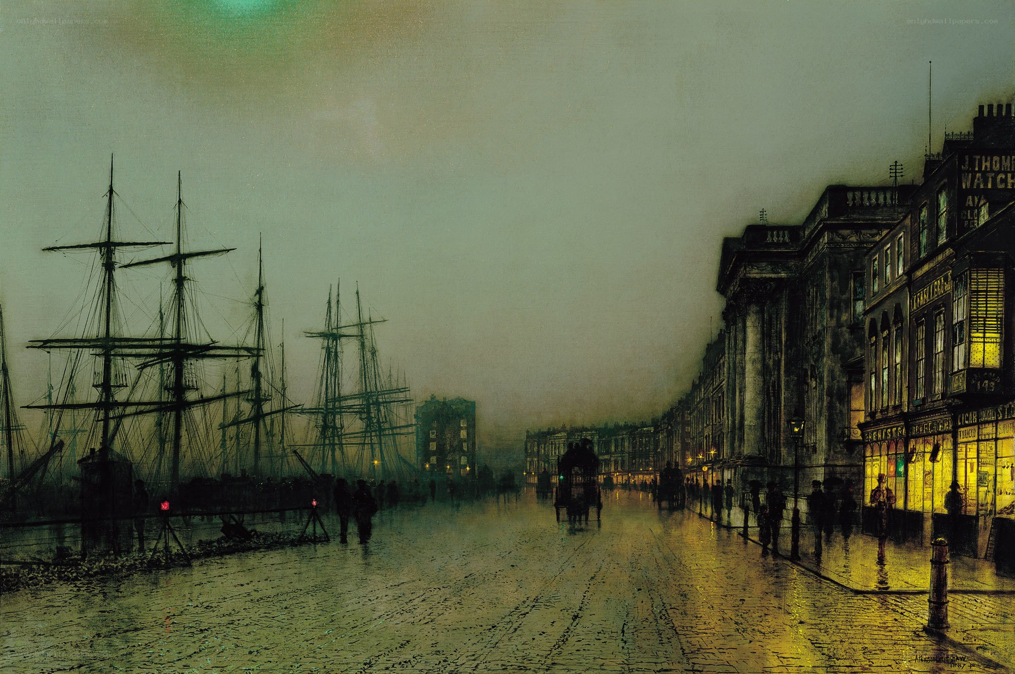 Foggy port at night
