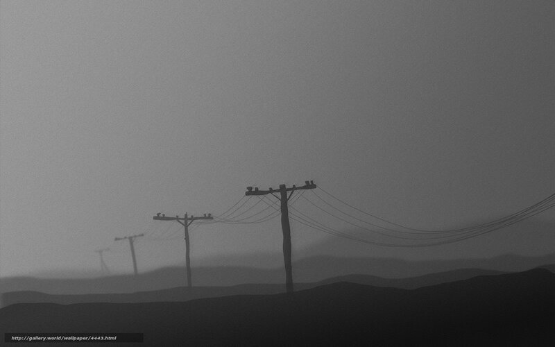Foggy power lines landscape
