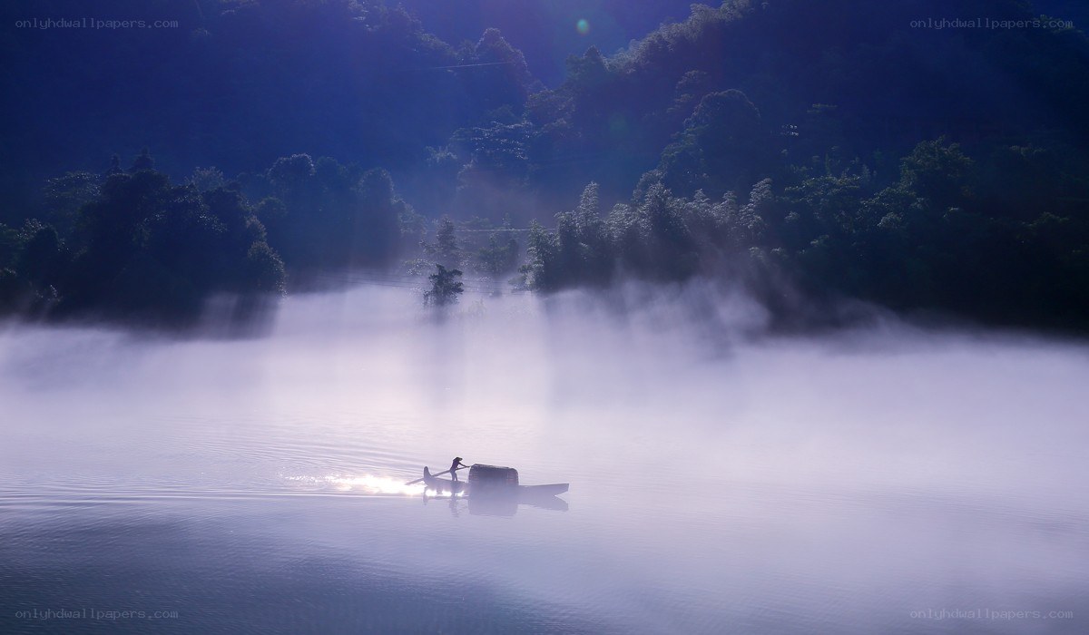 Foggy river at dawn