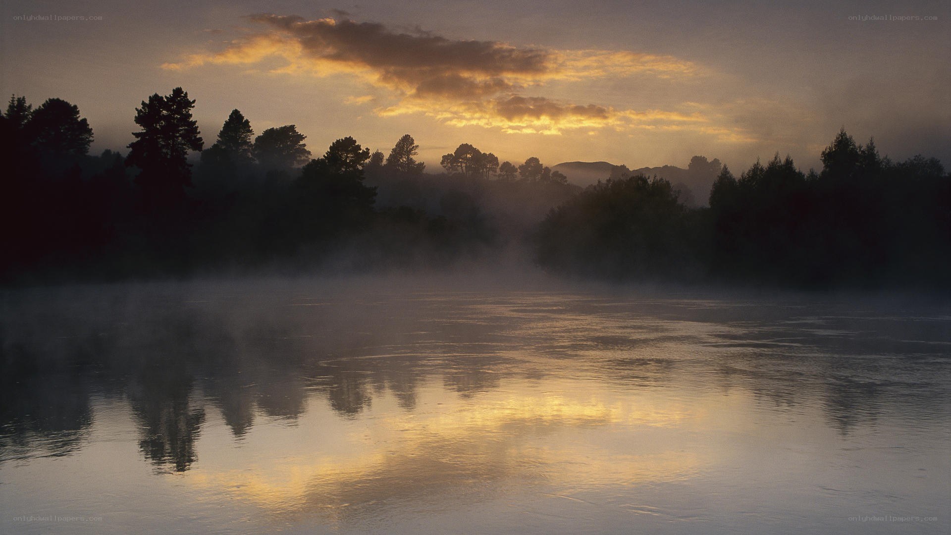 Foggy river at sunrise