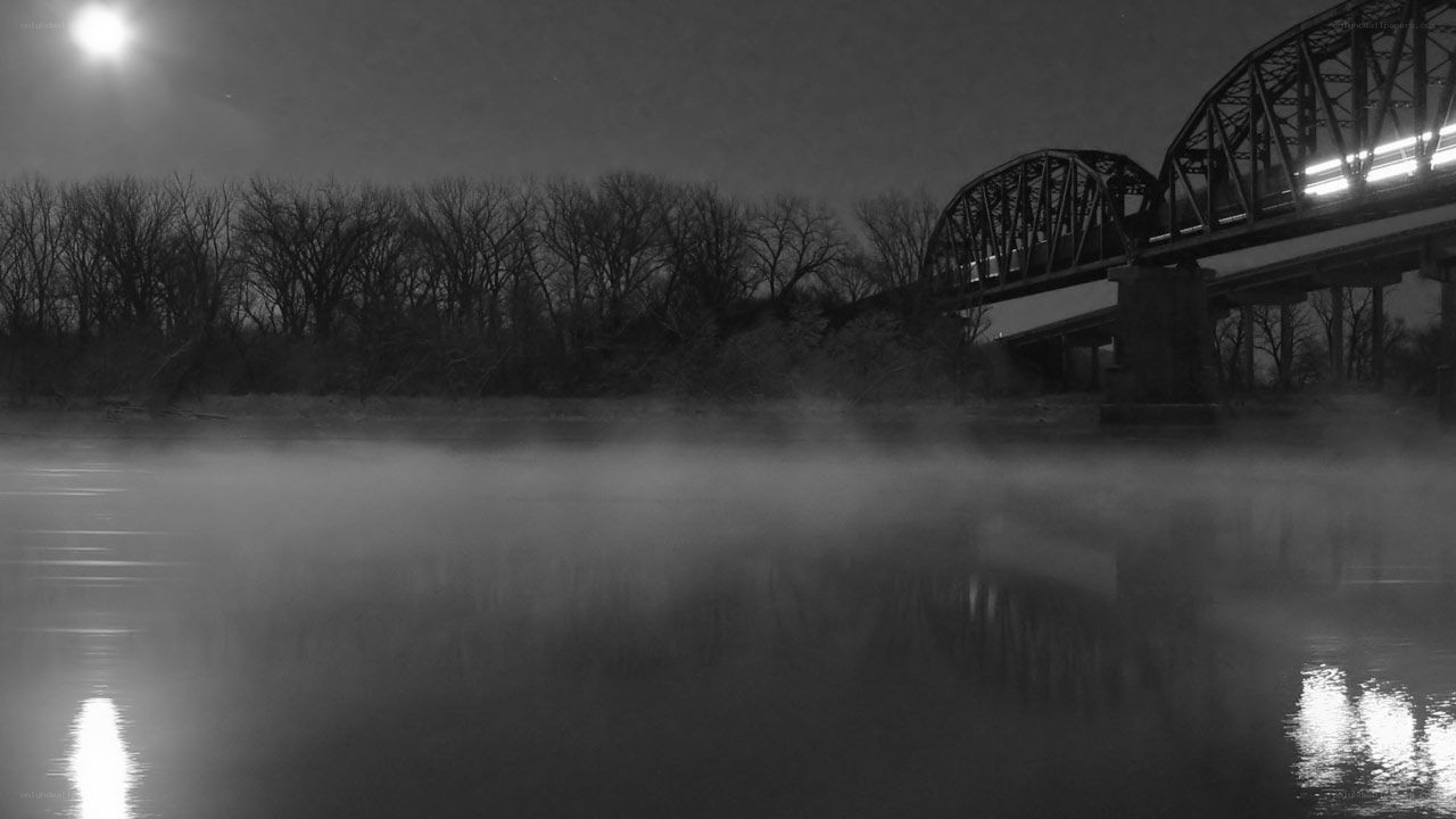 Foggy River Bridge at Night