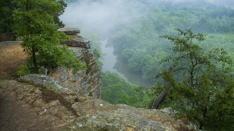 foggy river canyon view