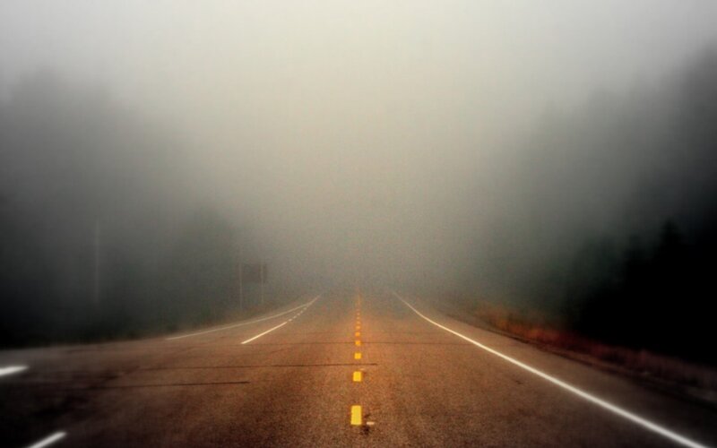 foggy road at night