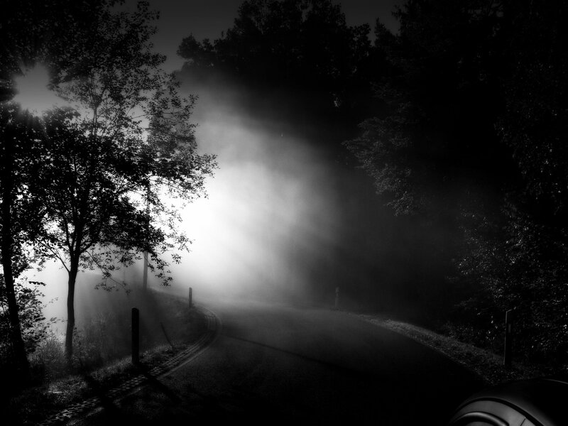 Foggy Road at Night — Black, Dark