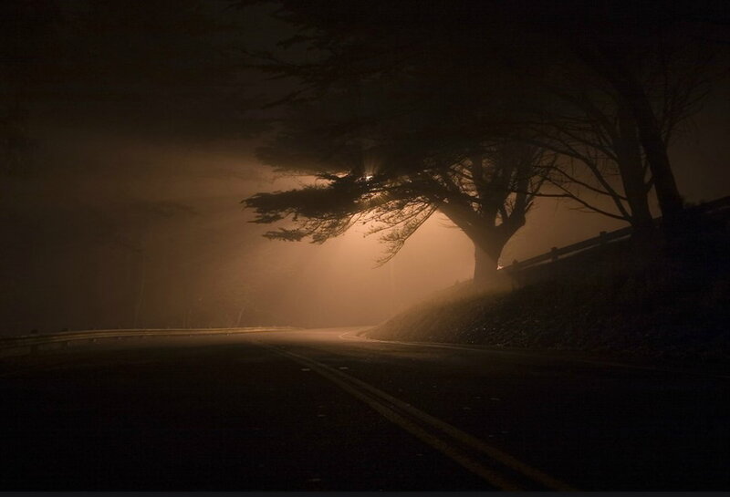 Foggy Road at Night — Black