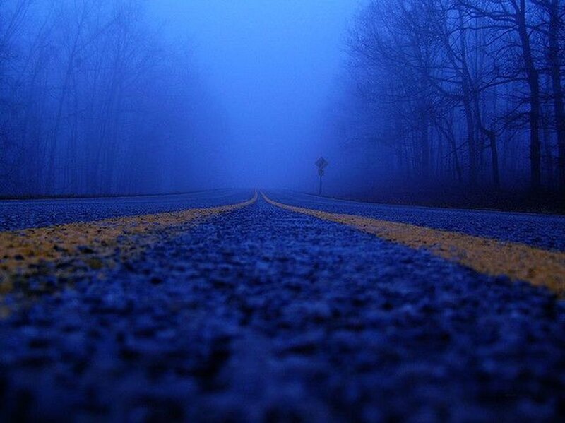 Foggy Road at Night — Blue