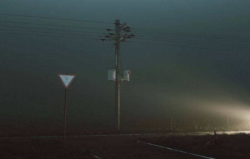 Foggy Road at Night — Gray
