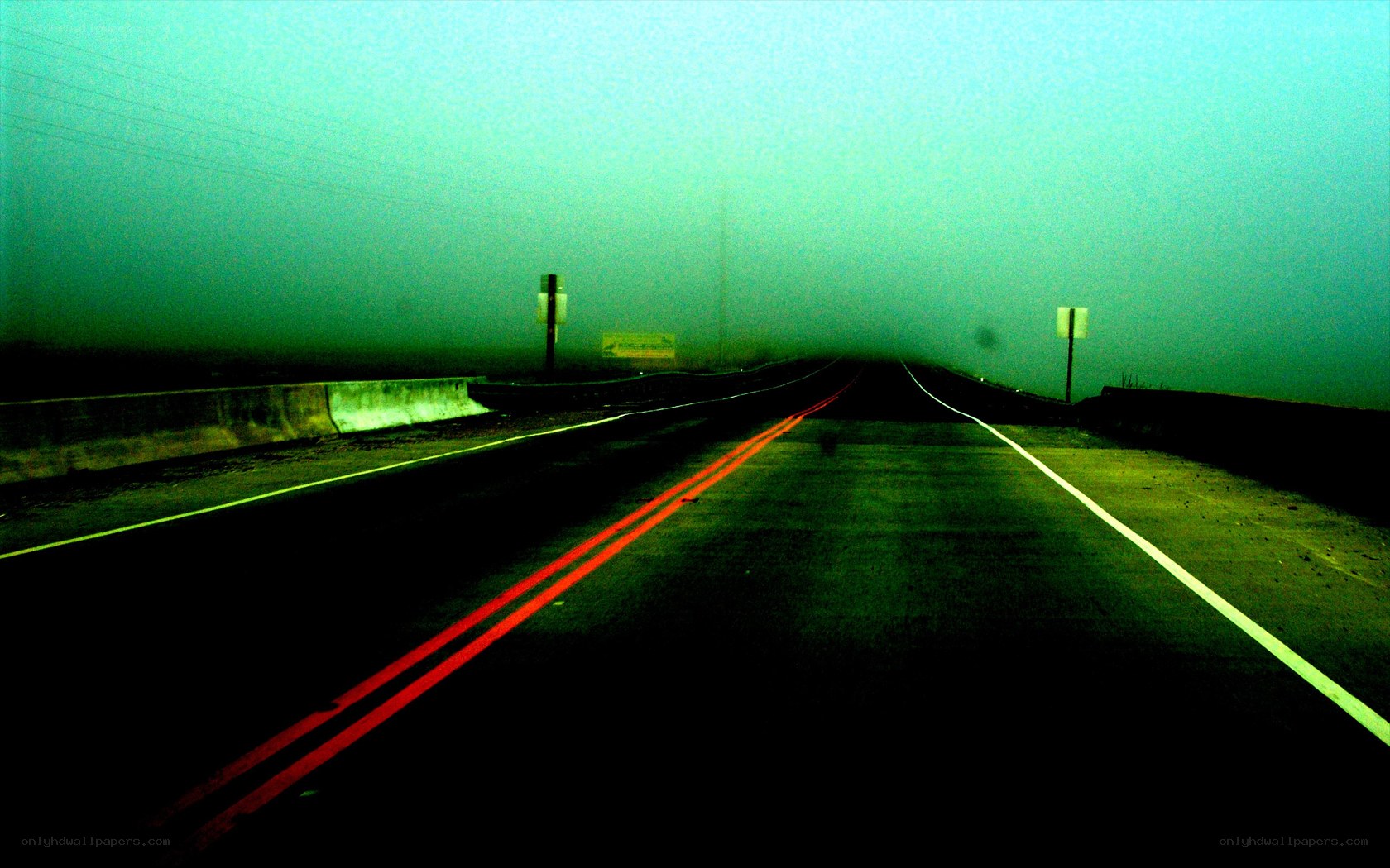 Foggy road at night