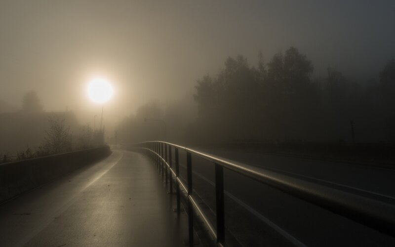 Foggy Road at Sunrise — Gray, Misty