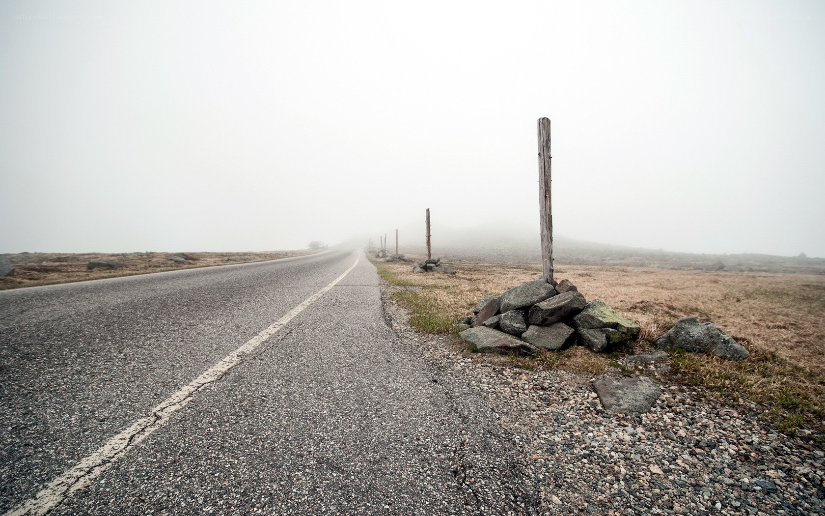 foggy road in open landscape