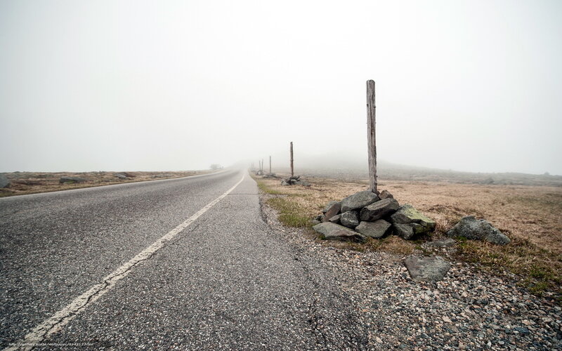 Foggy road in the mountains