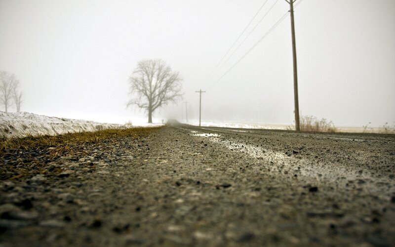 foggy road in winter