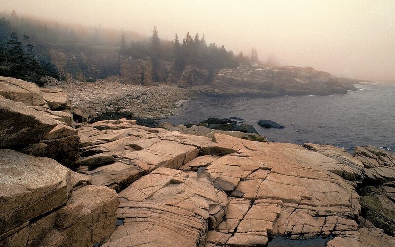 foggy rocky coastline
