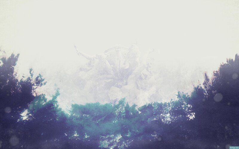 foggy statue in forest