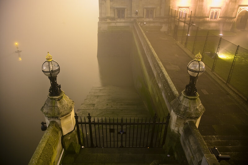 Foggy steps at night
