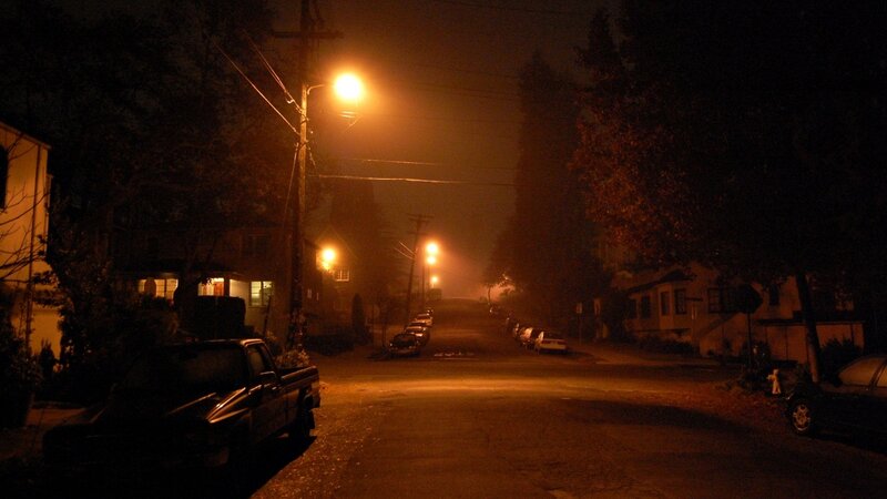 foggy street at night