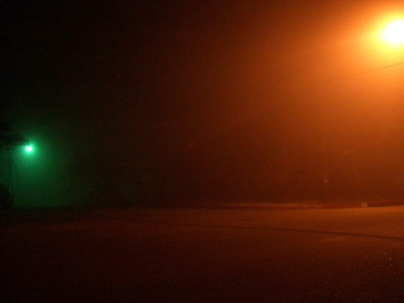 foggy street at night