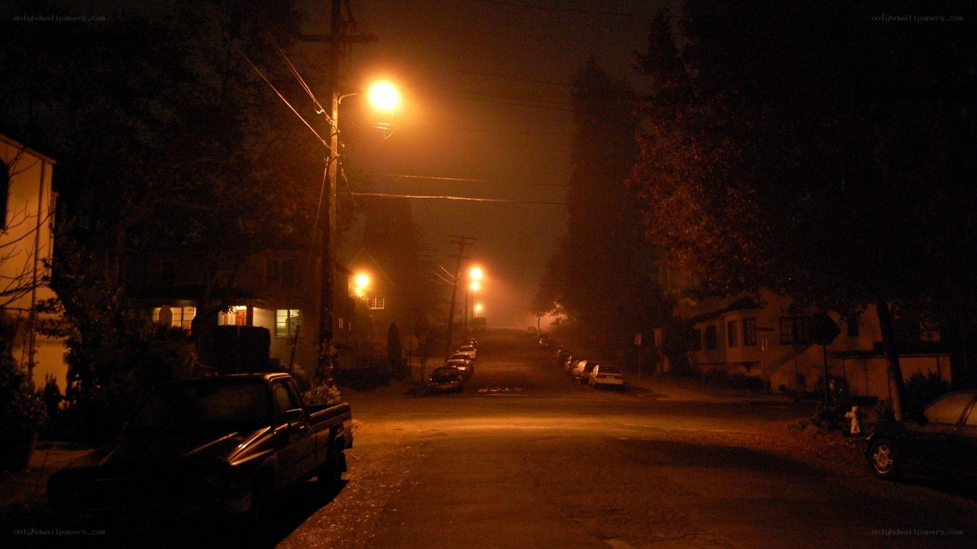foggy street at night