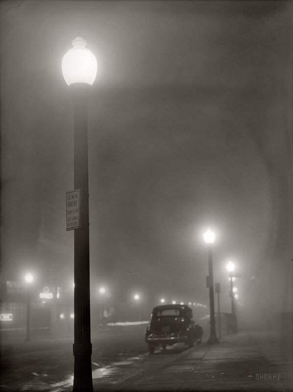 Foggy street at night