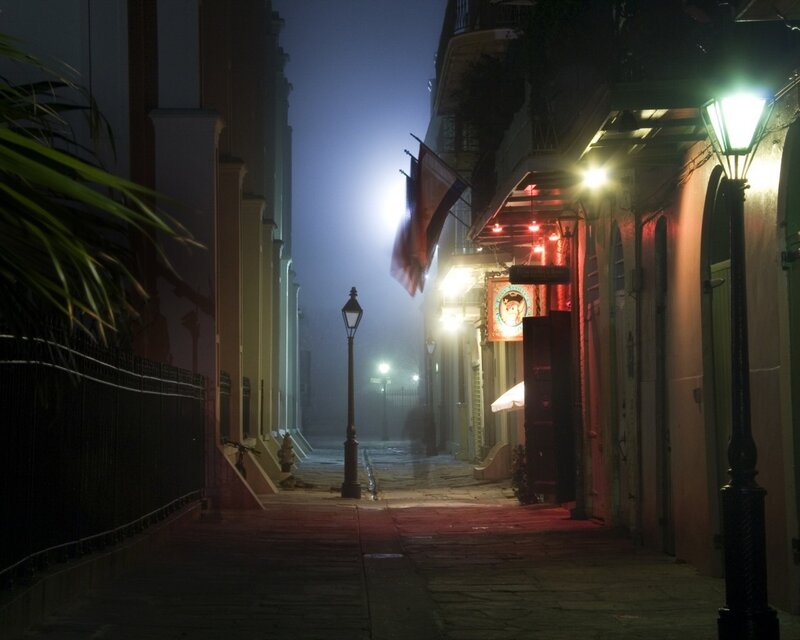 foggy street at night