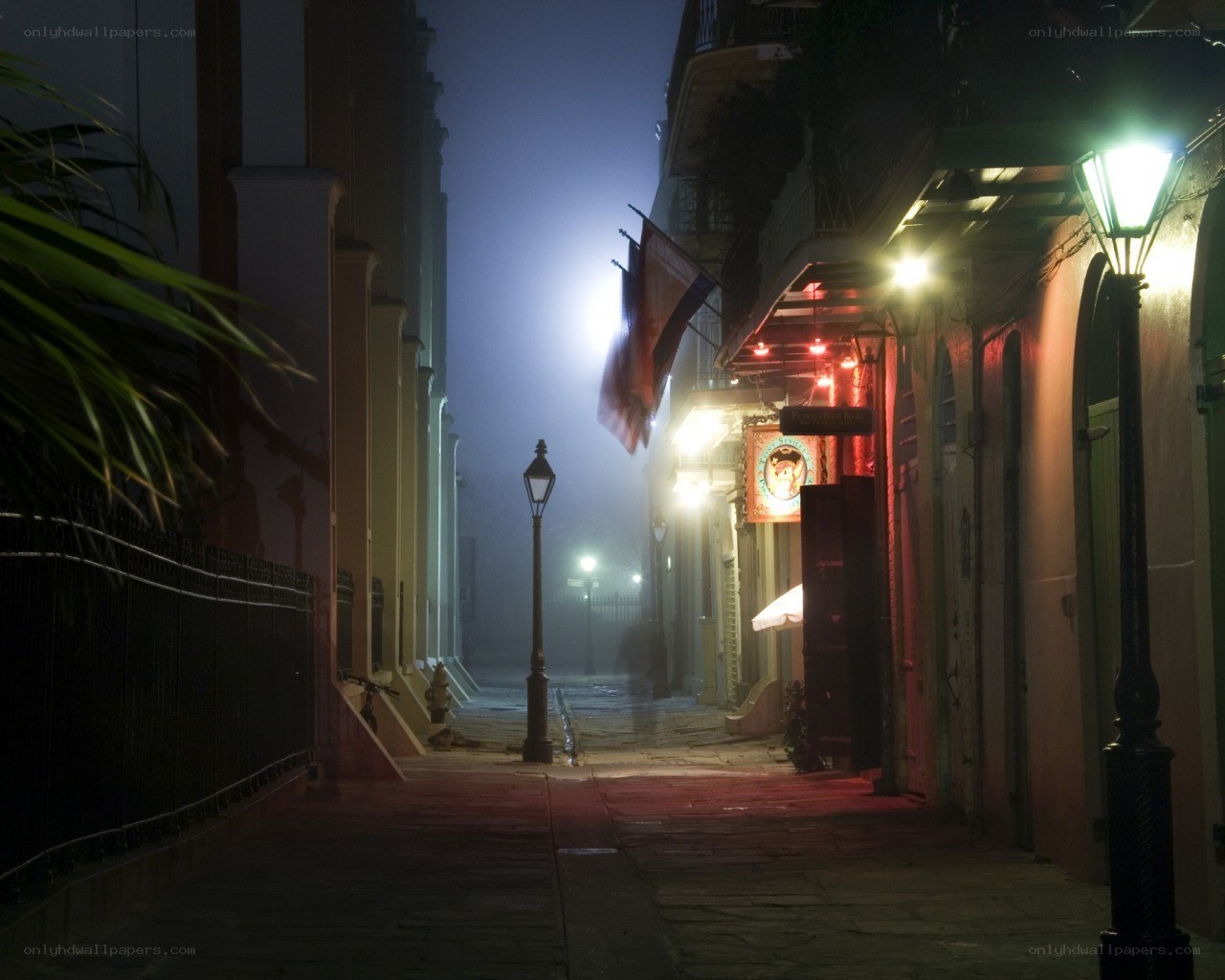 foggy street at night
