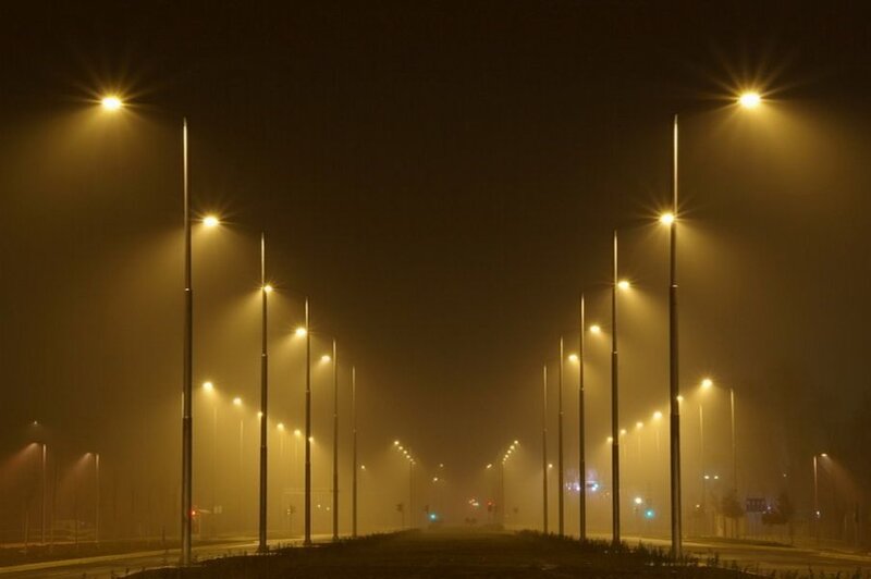 foggy street at night