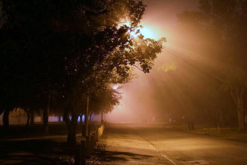 Foggy street at night