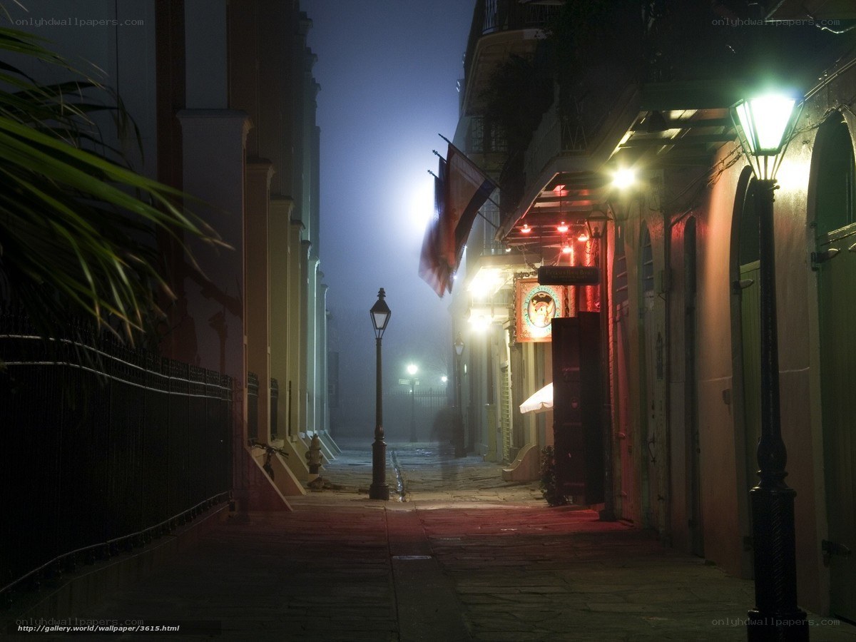 Foggy street at night