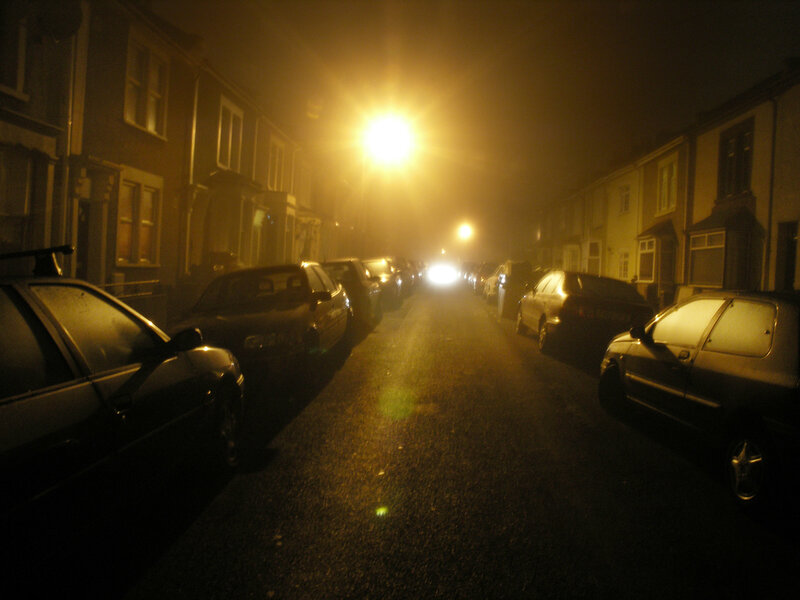 foggy street at night