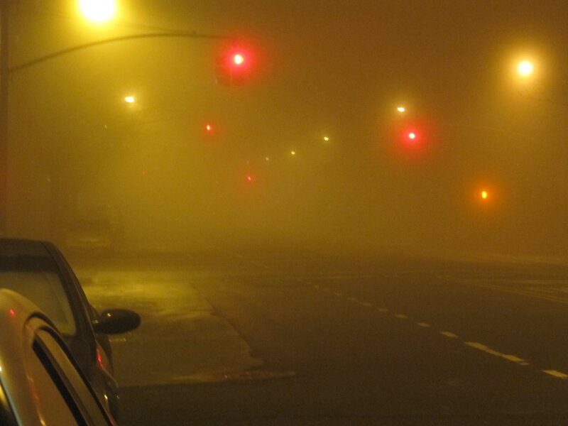 foggy street at night